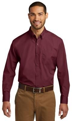 Port Authority W100 Long Sleeve Carefree Poplin Shirt in Burgundy size 3XL   Cotton/Polyester Blend