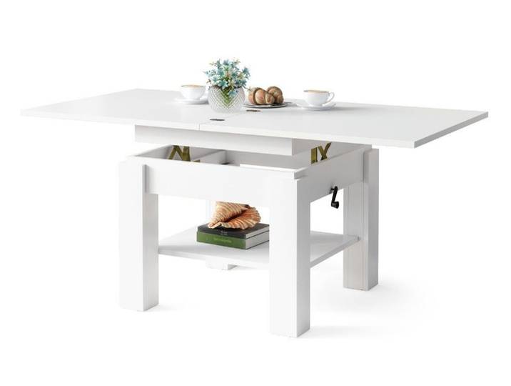 designimpex Couchtisch Design Cleo stufenlos höhenverstellbar aufklappbar Esstisch