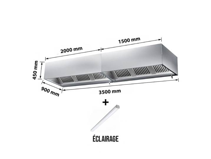 Hotte Caisson Sans Moteur 3500x900x450 Mm Avec Éclairage\, Filtre Et Robinet De Vidange Premium - Goldinox