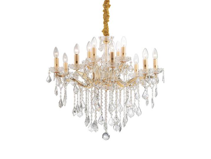 Ideal Lux Kronleuchter Florian Oro, Goldfarben, Messingfarben, Stein, Glas, 90-120 cm, Lampen & Leuchten, Innenbeleuchtung, Hängeleuchten, Kronleuchter