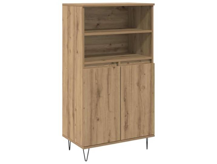 Highboard Braun 60 x 36 x 110 cm Holzwerkstoff Schlanke Türen, Kantengriffe, verborgen Stauraum, trocken abwischbar, für Wohnzimmer und Flur