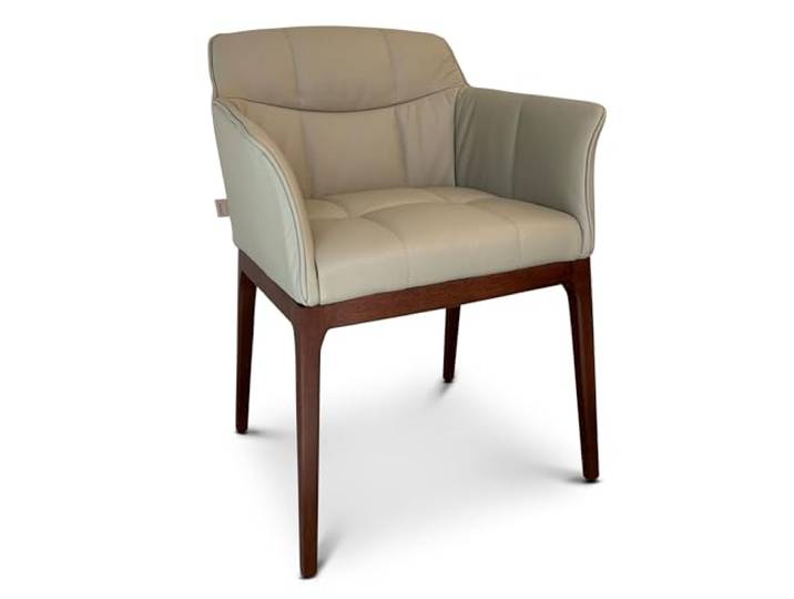 SIX Echtleder Esszimmerstuhl Armlehnenstuhl - Zeta - Design ideal für Esszimmer, Küche & Wohnzimmer - Fertig montiert, bis 150 kg - Gastronomie-Qualität (Beige)