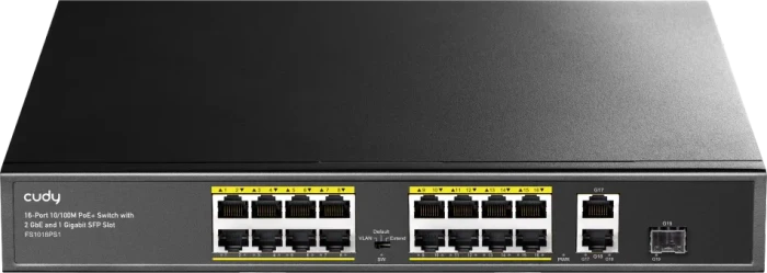 CUDY 16-Port 10/100M PoE+ Switch mit 1Gigabit Uplink und 1 Gigabit Combo SFP Port 200W