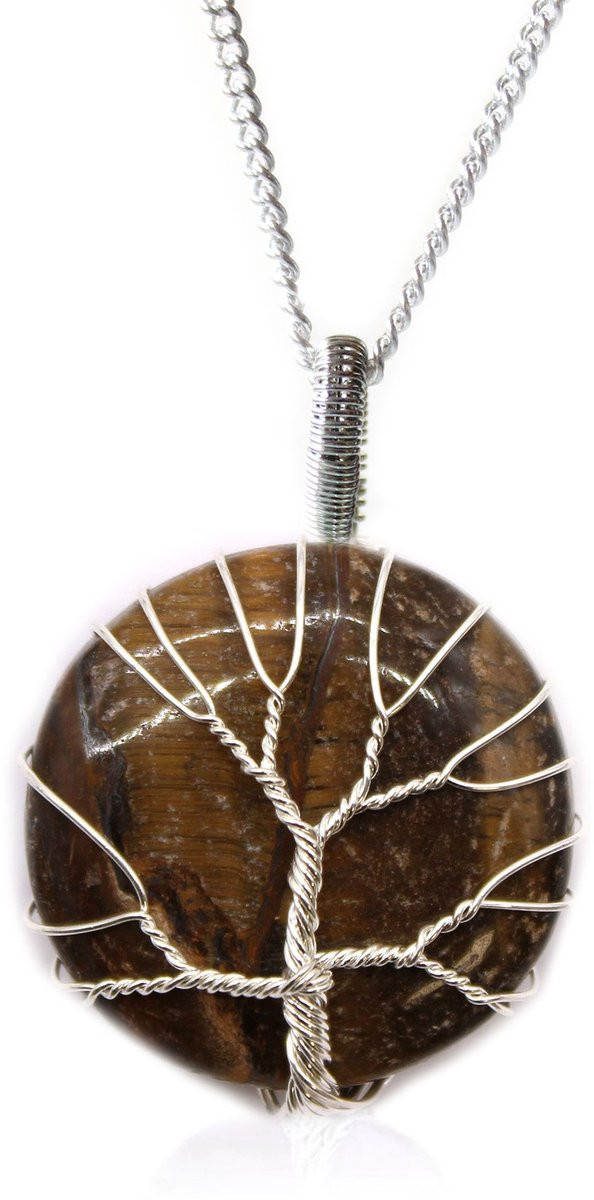 Ancient Wisdom Decoratief beeld Levensboom met tijgeroog edelsteen