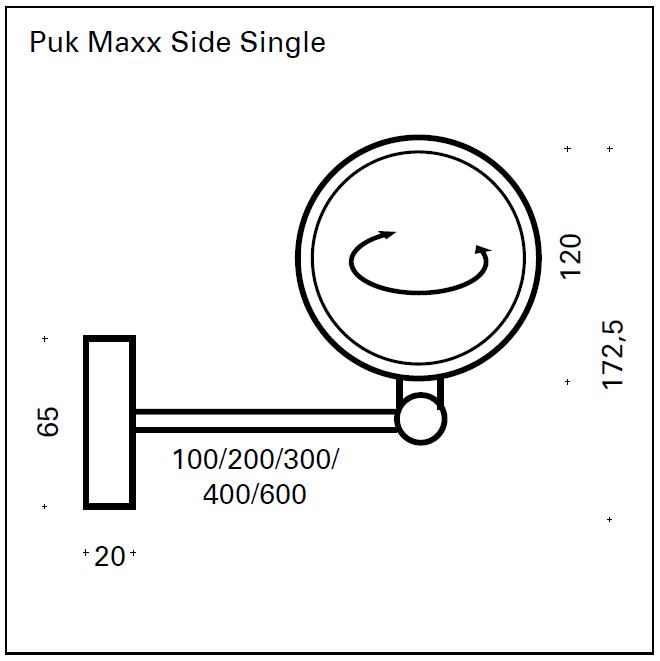 Top Light LED-Wandleuchte PUK MAXX SIDE SINGLE 20cm schwarz/chrom 2-30832-02 4251758263001