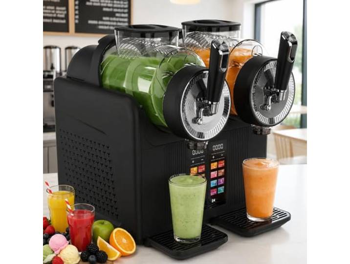 smafoseedding Slush-EIS-Maschine, 7-In-1 Slush-EIS-Maschine,Doppelkopf-Softeismaschine,2 X 2-Liter-Tanks,430 W,Touchpanel Mit Reinigungsfunktion, Macht Slush-EIS, Milchshakes Und Kaltgetränke Black