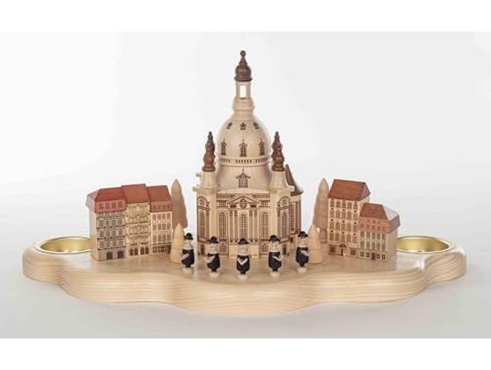 Rudolphs Schatzkiste Kerzenhalter Kurrende mit Dresdener Frauenkirche und Häuser HxLxB 17x31x14.5cm NEU Kerzenleuchter Leuchter Wachskerze Kirche Holz Weihnachten Seiffen Erzgebirge