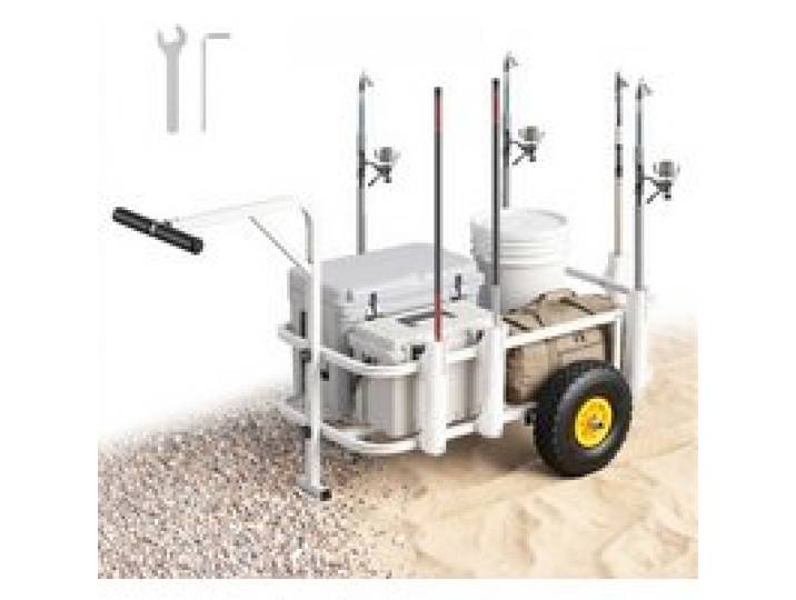 VEVOR Angelwagen Faltbar, 90,7kg Belastbarer Bollerwagen mit Gummireifen, Transportwagen aus Kohlenstoffstahl mit 7 PP-Rutenhaltern, Multifunktionale Transportkarre für Angeln Camping Strand Outdoor