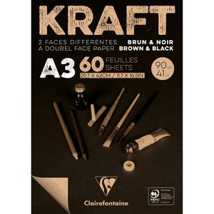 Clairefontaine Kraftpapier 975819C, schwarz/braun, A3, 90 g/m², zweifarbig, bedruckbar, 60 Blatt