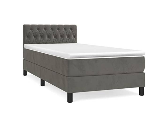 PUGYNBK Boxspringbett, Samt, Dunkelgrau, 90 x 190 cm Verstellbares Kopfteil, Taschenfedern, mittlere Unterstützung, Bezug aus weichem Leder
