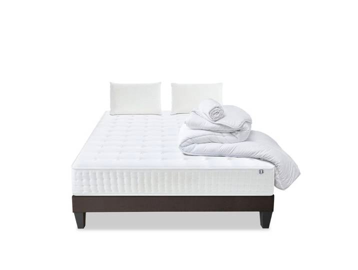 Pack Châtelet 160x200 cm Matelas Mousse + Sommier Bois + Accessoires