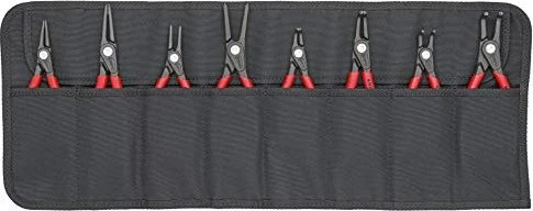 Knipex Sicherungsringzangen-Set Ø 10 - 60mm, 8-teilig (rot, 4x gerade Spitzen, 4x 90° Spitzen, in Rolltasche)