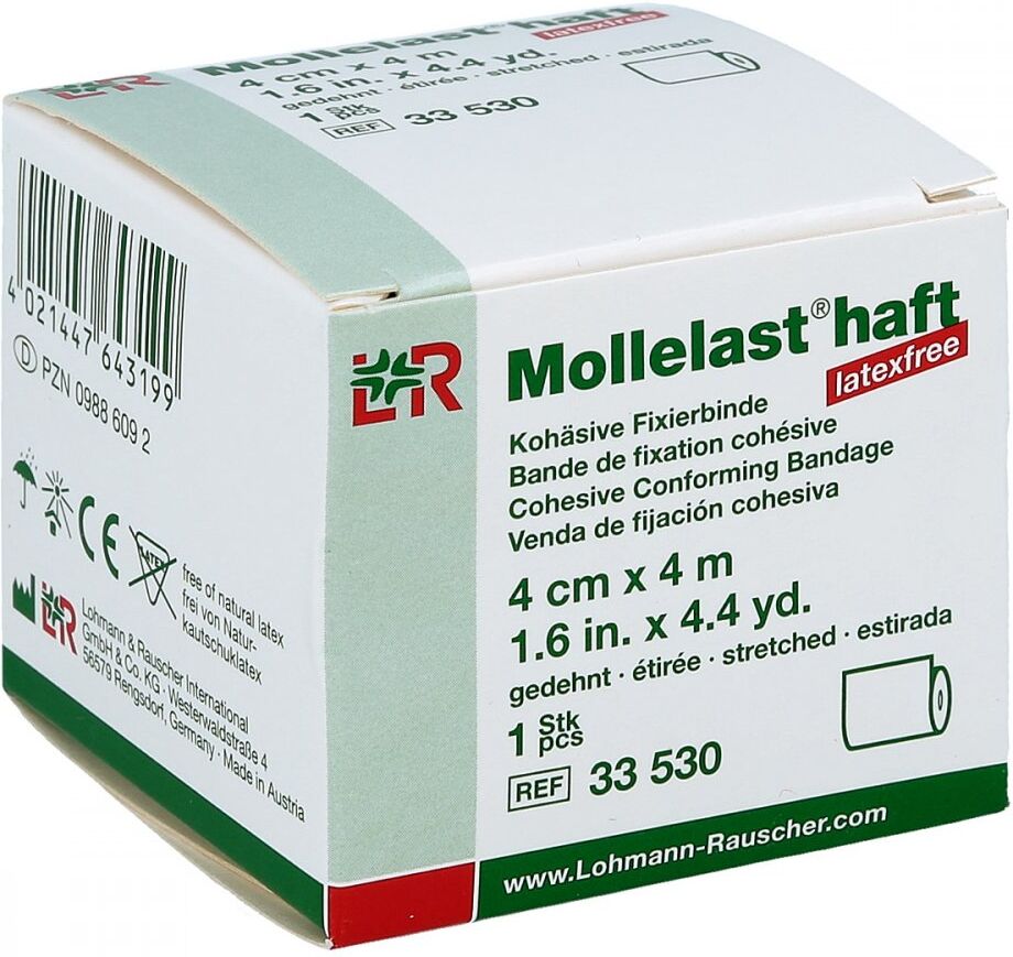 Mollelast haft latexfrei 4cmx4m gedehnt weiss 1stk