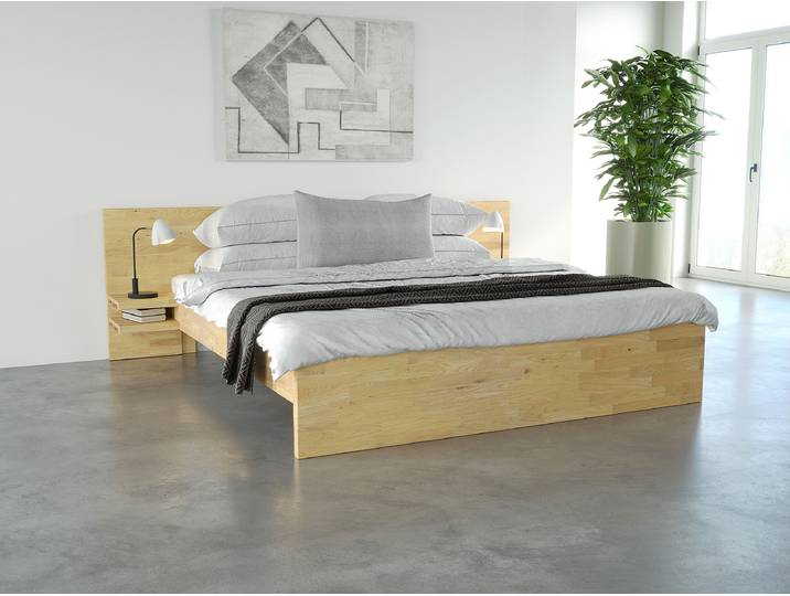 Massivholzbett Grotas 180 x 200cm Massivholz Eiche, lackiert Braun Eiche