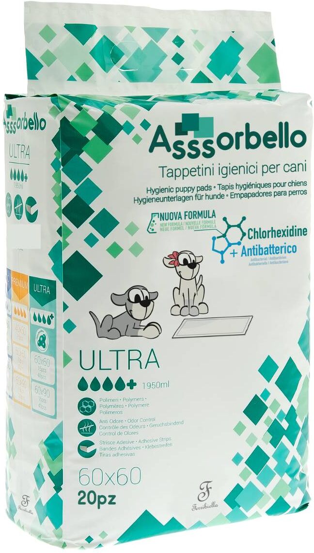 Ferribiella 1 CONF. 60 x 60 cm 20 pz Tappetini Igienici Ultra per Animali Domestici alla Clorexidina