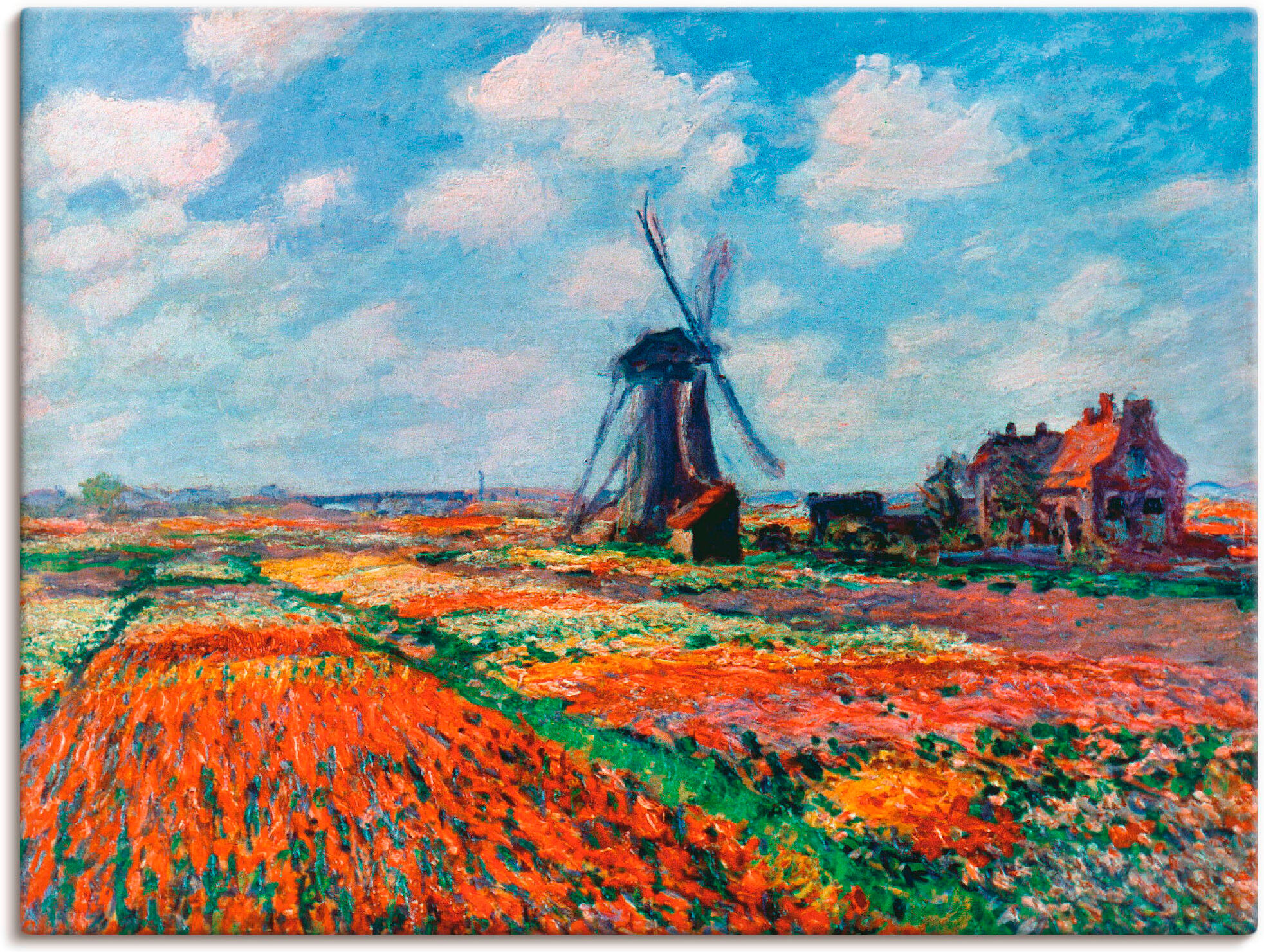 Leinwandbild ARTLAND "Tulpenfelder in Holland, 1886", rot (farbe bild(er): rot), B:40cm H:30cm, Bilder, Leinwandbild, auf Holzrahmen gespannt farbe bild(er): rot B/H/T: 40cm x 30cm, Leinwandbild Blumenwiese Querformat, 1 Stk.
