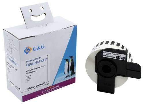G&G Etiketten (Endlos) Kompatibel ersetzt Brother DK-22214 12mm x 30.48m Thermodirekt Papier Weiß Permanent haftend