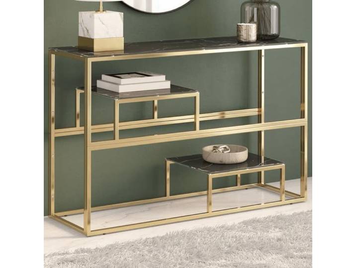 SALE 2026  Table Console Ou - Table console doré acier inoxydable et verre trempé PRO773418581