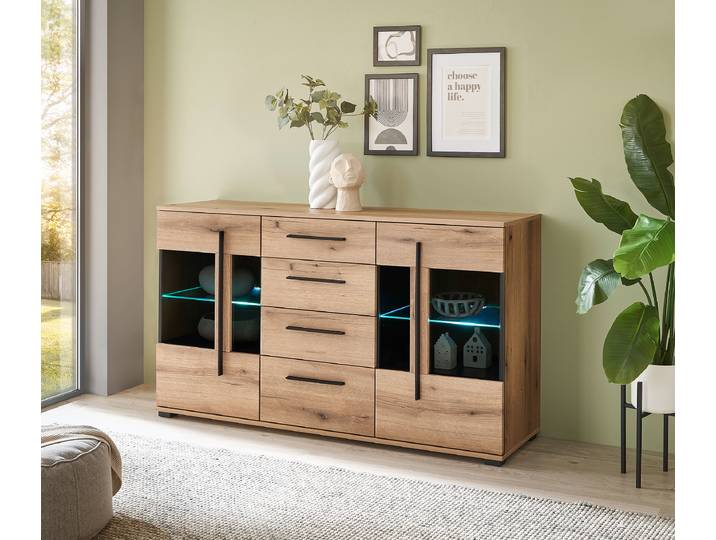 Sideboard mit Glastür 150cm Braun/Eiche Evoke Dekor