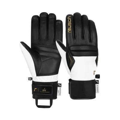 Skihandschuhe REUSCH "Mikaela Shiffrin R-TEX XT", Damen, Gr. 7, schwarz-weiß (schwarz, weiß), 51% Polyester, 7% Lederimitat, mehrfarbig, Handschuhe, mit wasserdichter und atmungsaktiver Funktion