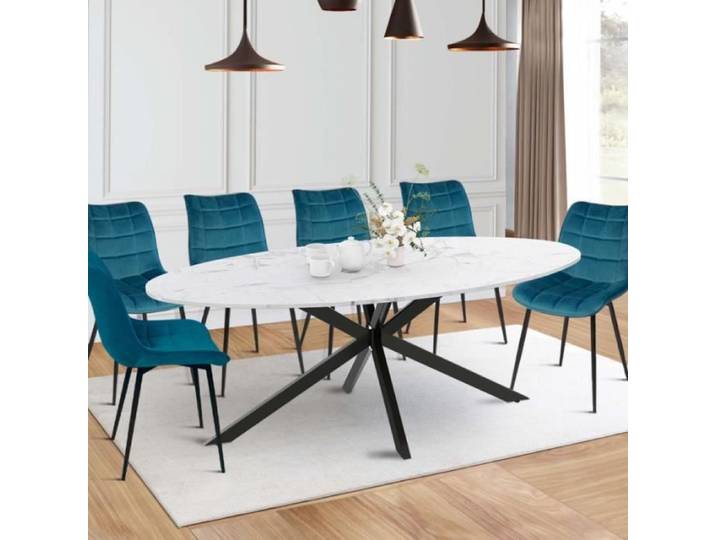 Table à manger ovale fixe - IDMARKET - ALIX - Mabre et noir - 10 personnes - 200 cm