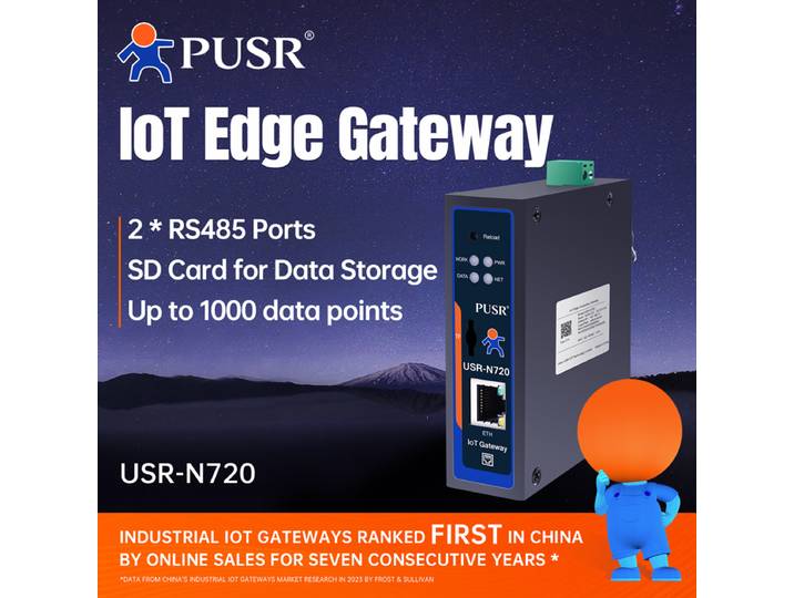 Passerelle IoT de calcul en périphérie PUSR 2*RS485 avec carte SD Modbus vers MQTT/JSON DL645 vers MQTT+JSON RS485 vers Ethernet 4G USR-N720