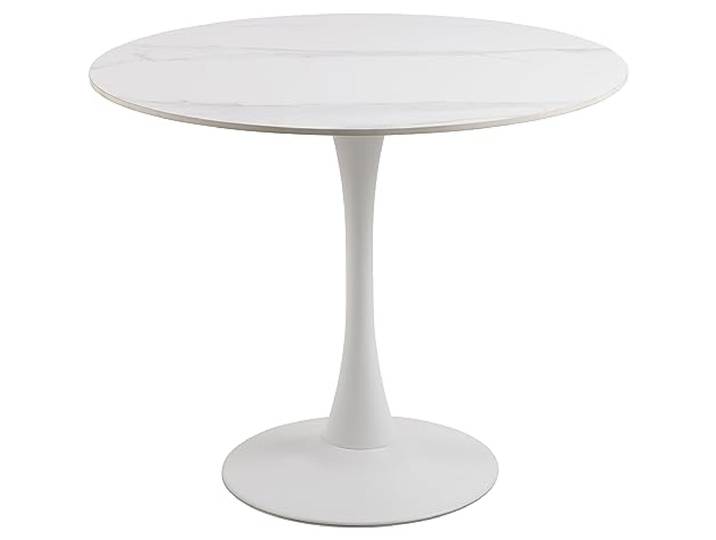 AC Design Furniture Marta Esstisch in Weiß für 4 Personen, Runder Esstisch, Hitze- und Kratzbeständige Keramikplatte, Trompetenfuß, Ø: 90 x H: 75 cm
