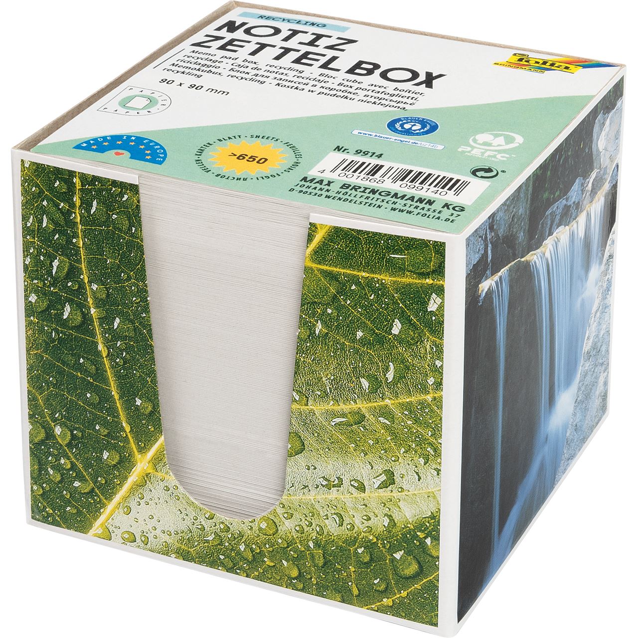 folia Zettelbox grün inkl. 650 Notizzettel weißgrau