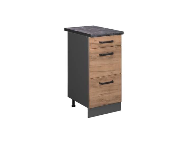 Vicco Küchenunterschrank R-Line, Goldkraft Eiche, 40 cm 3 Schubladen · Arbeitsplatte Anthrazit · Höhenverst. Füße · Leichter Zugriff · Frei kombinierbar