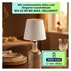 Casativo, Tischlampe, 2er-Set Edle Akku Flaschenlampe weiss: Dimmbar - 3 Lichtfarben: Verwandelt Flaschen in stimmungsvoll