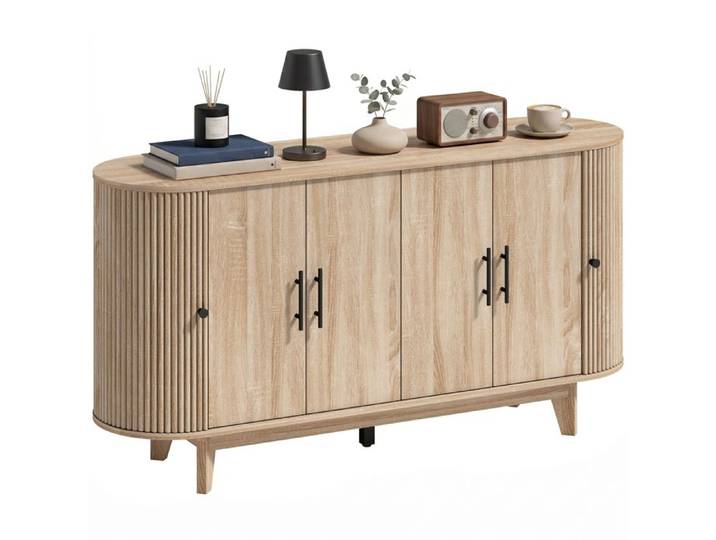 Buffet salon - HOMCOM - ovale - 6 portes et 2 étagères réglables - MDF - 147x40x76cm - chêne