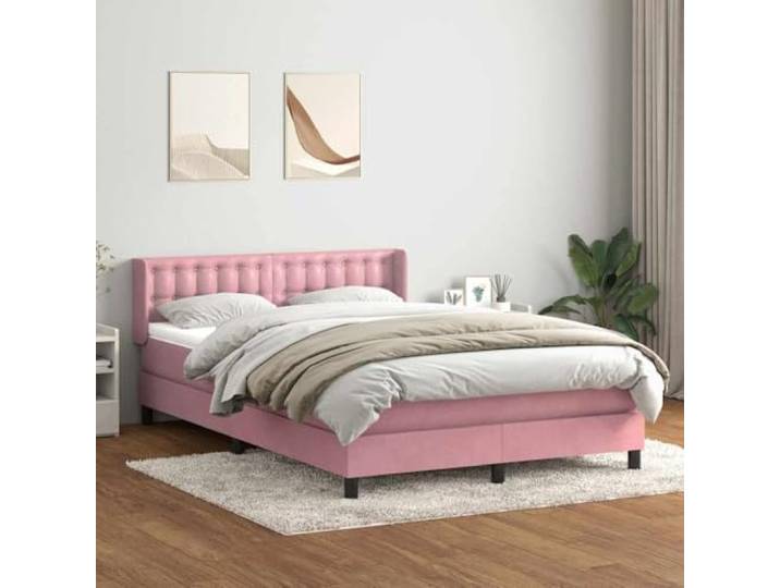 RJPLMFV Lattenrost, komplett, Velours, Rosa, 140 x 210 cm Matratze mit Taschenfedern, Kopfteil verstellbar, abnehmbarer Topper, Lattenrost im Lieferumfang enthalten