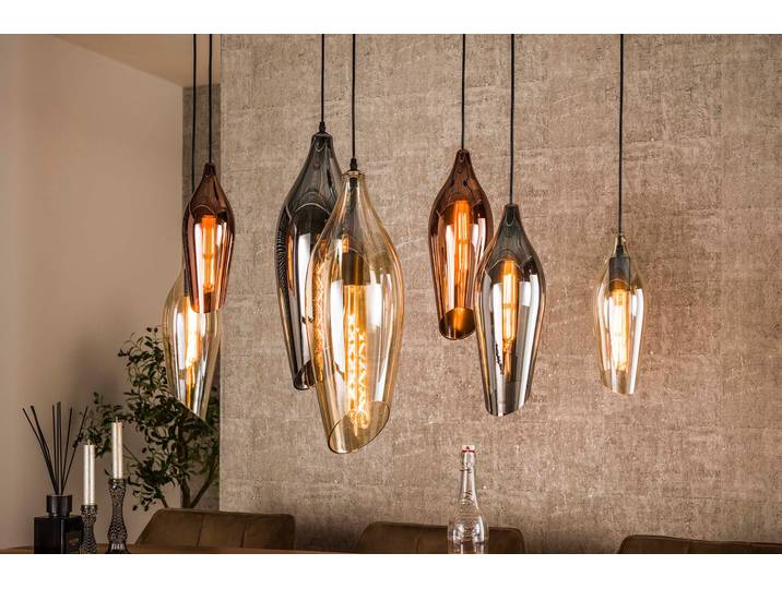 Pendelleuchte Thalira“ – 7 Glasschirme in Bernstein, Kupfer und Chrom mit Metall-Armatur - Bernstein-Kupfer-Chrom - Luxusbetten24