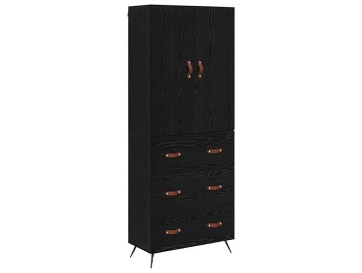 GHVBNMF Highboard Schwarz Eichen-Optik 69,5x34x180 cm Holzwerkstoff Wandmontierter Schrank aus Holzwerkstoff in edler Eichen-Optik für Ihr Wohnzimmer, schafft viel Stauraum auf kleinem Raum.
