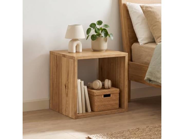 skølm Floki Nachttisch 40x40x40 cm mit Stauraum, Massivholz Eiche, Natur Nachtschrank, Nachttischschrank, Bedside Table, Nachtkommode Schlafzimmer, Nachtkästchen Holz, Beistelltisch