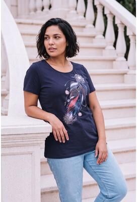 Plus Size Women's Scoop Neck Graphic Tee by Avenue in Navy Feather (Size 34/36)
