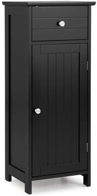 Costway Wooden Bathroom Floor Storage Cabinet with Drawer and Shelf-Black