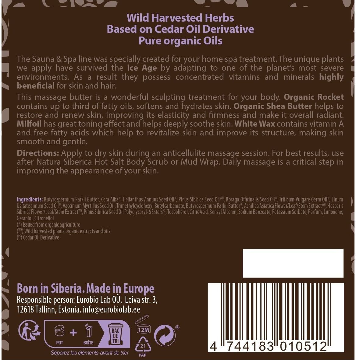 NATURA SIBERICA Sauna& spa anticelulitica manteca espesa de masaje 370 ml