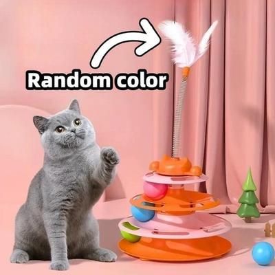 Fusion Finds Interactive Cat Toy Tower With Roller Balls & Feather Cat Track Toy orange