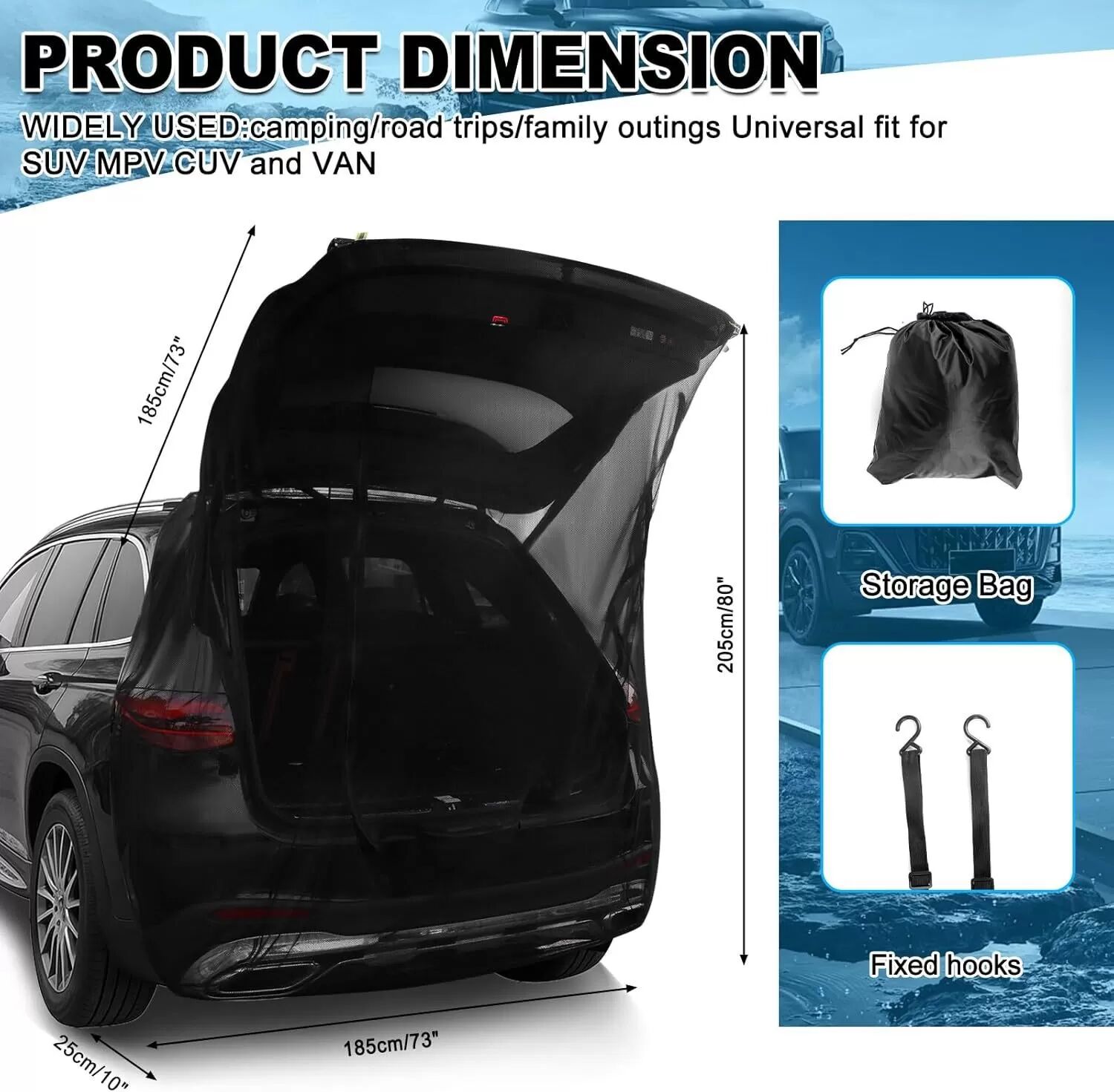 INF Auto Heckklappe Moskitonetz 5er Set - Insektenschutz & Sonnenschutz L