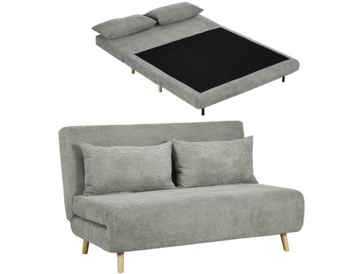 HOMCOM 3 in 1 Schlafsofa Klappbar 191 x 141 cm Schlaffunktion Grau