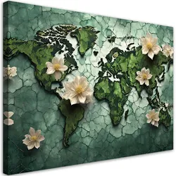 WANDBILD blumen weltkarte grün