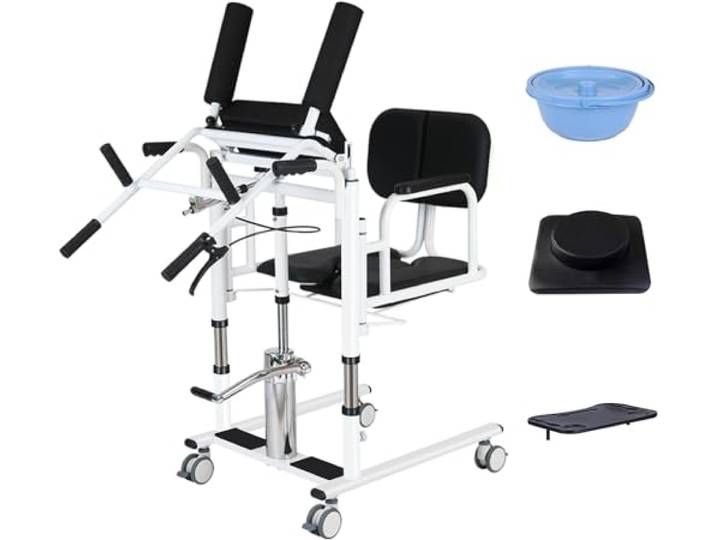 LLUOJIA Patientenlift-Transferstuhl, Hydraulischer Rollstuhl für Zuhause, Portable Transfer Krankenpflege Stuhl Lifter, Schwarz