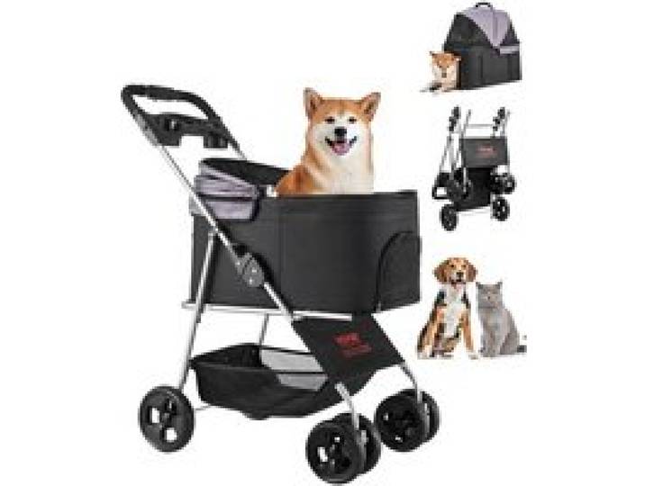 VEVOR Hundewagen 81x46x97 cm, 16 kg Tragkraft, faltbarer Hundebuggy, 4-Rad-Buggy mit abnehmbarer Trage und Netzfenstern, tragbarer Haustier-Buggy mit Bremse für kleine bis mittelgroße Haustiere