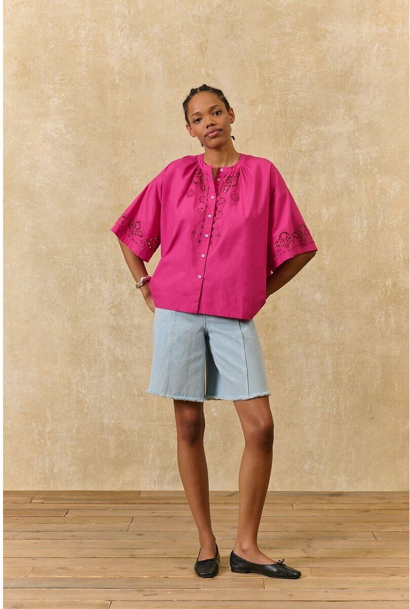 LOUISE MISHA Blouse à manches courtes col rond avec broderies, FEONYS