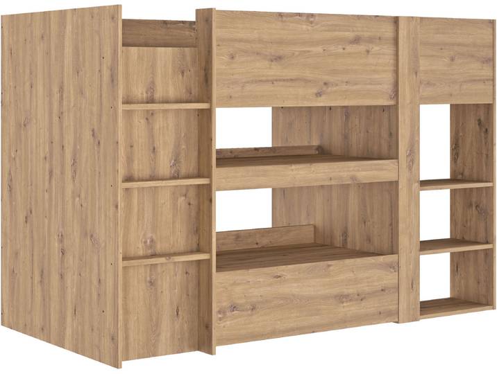 Hochbett GAMI GABIN , braun (eiche artisan nachbildung, eiche artisan nachbildung, eiche artisan nachbildung), B:106cm H:136cm L:206cm, Hochbetten, Hochbett, Hochbett All-in-One