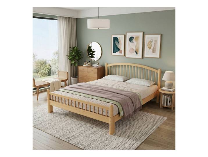 HAUSS SPOLE Kinderbett 140x200 Jugendbett mit Gitter-Kopfteil,Doppelbett Kindebett in Natur (Holzbett Kinderzimmer Bett mit Gitterdesign und Lattenrost), ohne Matratze