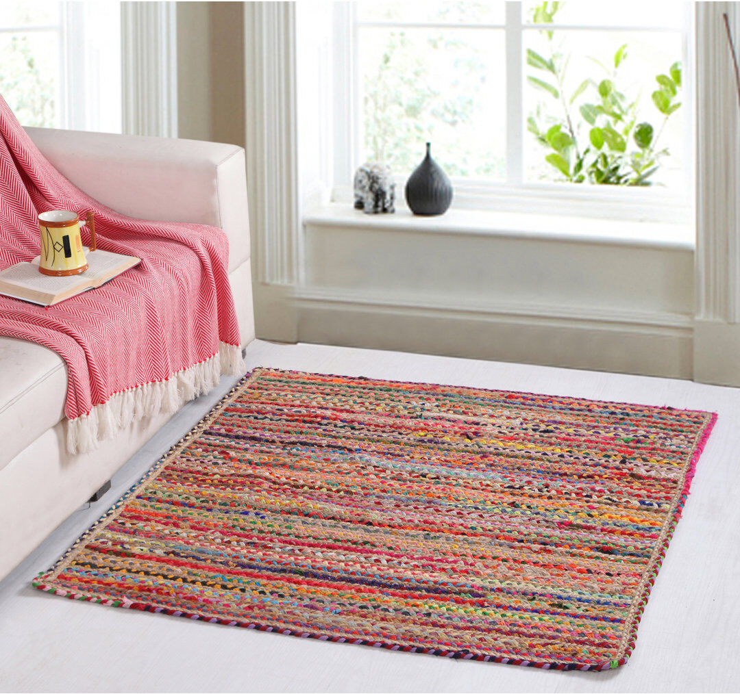 Latitude Vive L'Oasis Striped Jute / Sisal Hand Woven Area Rug Red Square 150cm