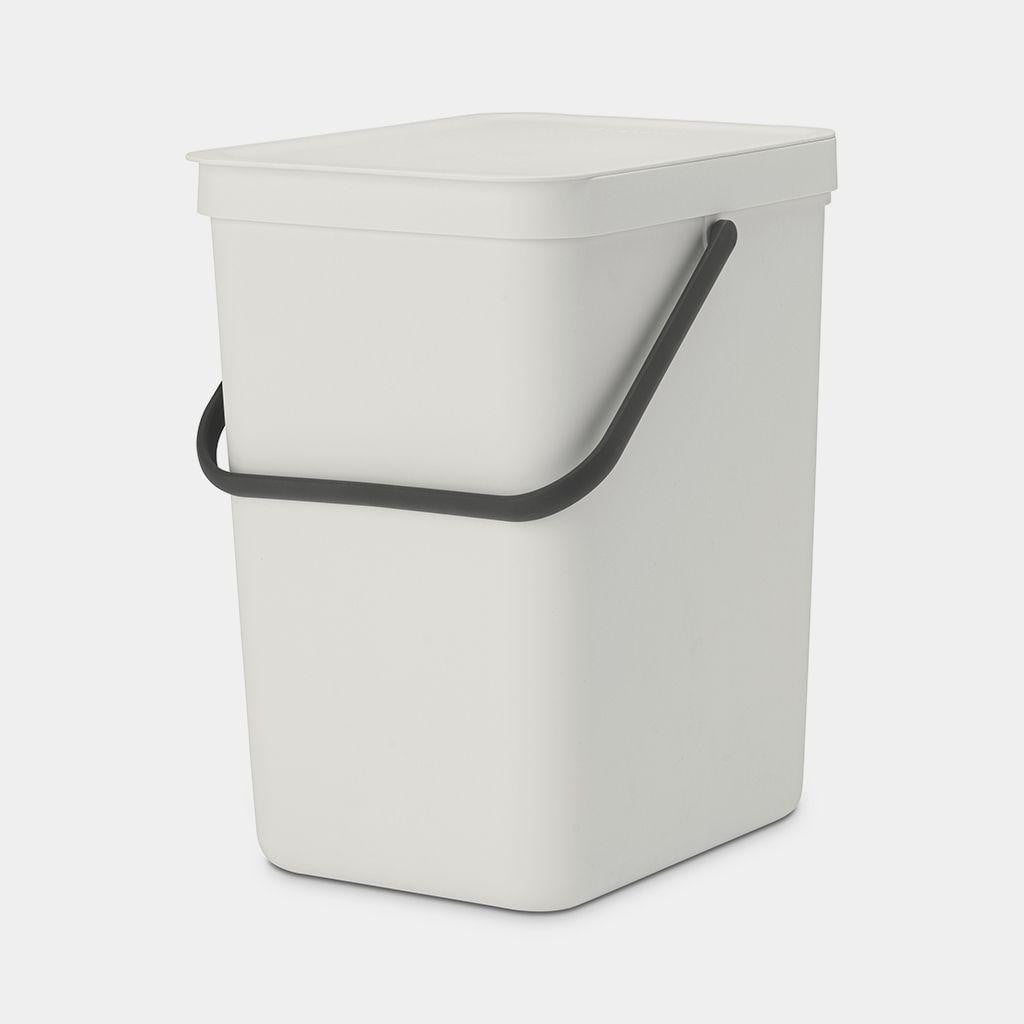 Brabantia Sort & Go afvalcontainer met handvatten en deksel, lichtgrijs, 25 liter