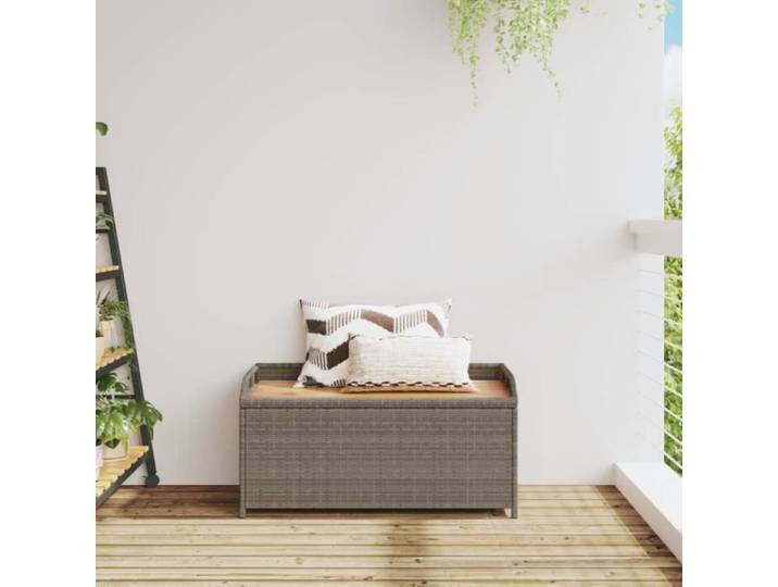 Banc de rangement - OMABETA - CWT03244 - Résine tressée grise - Bois d'acacia - 100x50x52 cm